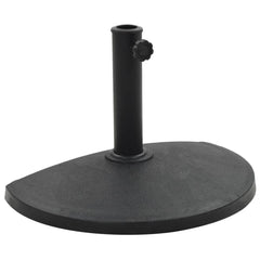 Black half-round polyresin parasol base with 19.8 lb weight and locking tube.