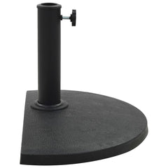 Black half-round polyresin parasol base with 19.8 lb weight and locking tube.