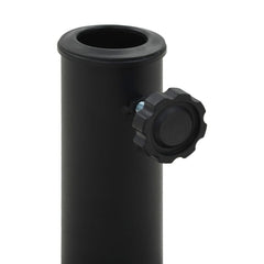 Black polyresin half-round parasol base, 19.8 lb, with locking tube and adapters.