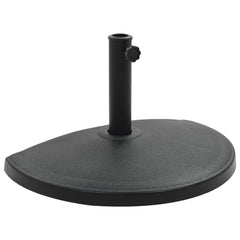 Black polyresin half-round parasol base, 33.1 lb, with pole tube and locking bolt.