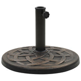 Bronze polyresin parasol base with round stand and locking bolt, weighing 24.3 lb.