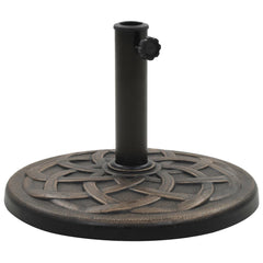 Bronze polyresin parasol base with round stand and locking bolt, weighing 24.3 lb.