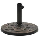 Bronze polyresin parasol base with round stand, weighing 41.9 lb.