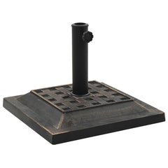 Bronze polyresin square parasol base weighing 26.5 lb with pole sleeve.