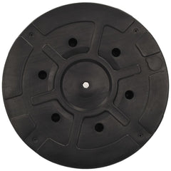 Black round parasol base weighing 55.1 lbs with adapters for securing poles.