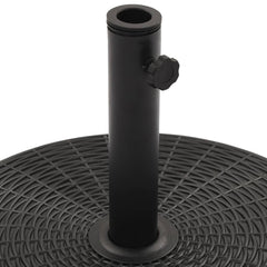 Black round parasol base with rattan texture and adjustable locking knob on pole holder