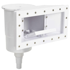 White ABS wide-mouth pool skimmer with 13.5x9.8x12 dimensions and 11-piece kit.