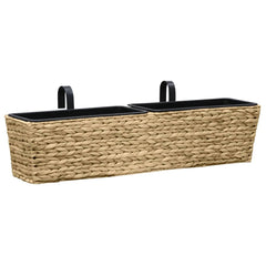 Planter Set of 2 Natural Water hyacinth and steel Medium