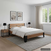 Bed Frame Brown and Black Solid Acacia wood and Steel 76x80 in