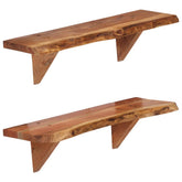 Wall Shelf Set of 2 Natural wood Solid acacia wood Medium