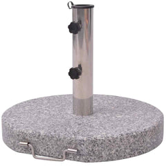 17.7-inch polished granite and stainless steel parasol stand with adjustable grip and handle.