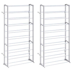 Shoe Rack Set of 2 White Plastic with metal struts Compact