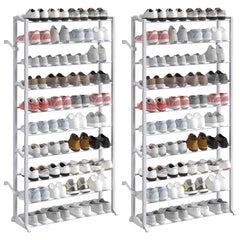 Shoe Rack Set of 2 White Plastic with metal struts Compact