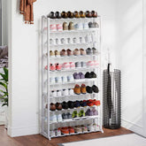 Shoe Rack Set of 2 White Plastic with metal struts Compact