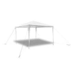 White steel frame garden gazebo with a pyramid roof, measuring 10'x10' for outdoor use.