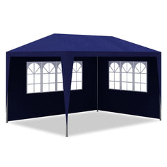 Blue 10'x13' party tent with UV water-resistant canopy and steel frame.