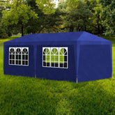 Blue 10'x20' outdoor party tent with UV protection and water-resistant fabric.