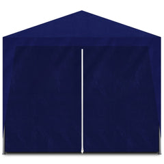 Blue 10'x30' party tent with UV water-resistant polyethylene panels and steel frame.