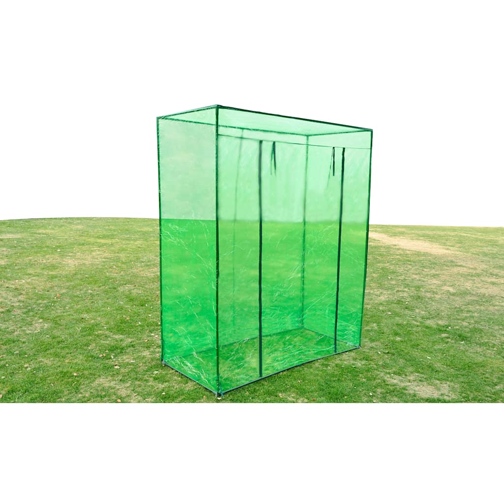 Green steel frame PVC greenhouse, 5.7x2.7x6.7 ft, on grass.