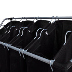 Bostome 4-bag laundry sorter with black steel frame and removable bags for easy transport.