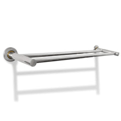 Stainless steel 2-tube towel rack, 23.6 inches wide, wall-mounted.
