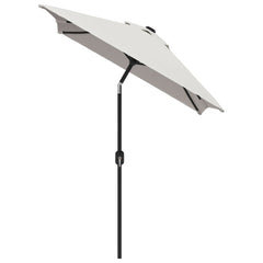 Rectangular sand white garden parasol with black steel pole and crank tilt mechanism.
