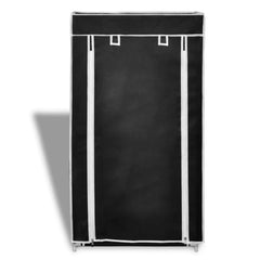 Black 5-tier fabric shoe cabinet with zippered cover, measuring 23" x 11" x 42".