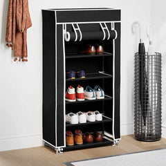 Fabric Shoe Cabinet with Cover 23 x 11 x 42 Black