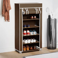 Fabric Shoe Cabinet with Cover 23 x 11 x 42 Brown