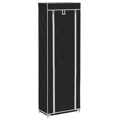 Shoe Rack Black Polyethylene fabric and powder-coated steel Large