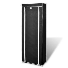 Black 8-tier fabric shoe cabinet with a zippered cover for dustproof storage.