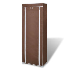 Brown 8-tier fabric shoe cabinet with cover, storing up to 20 pairs of shoes.
