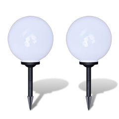 Bostome LED solar pathway light with a 11.8" white glossy ball and ground spike for easy installation.