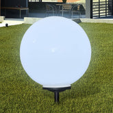 White glossy LED solar pathway lamp ball with ground spike for outdoor use