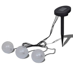 Three solar-powered LED floating ball lights in various colors for pond and pool decoration.