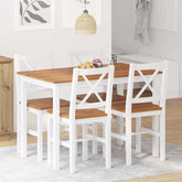 Dining Set Brown and White Pine wood Large Durable Dining Set
