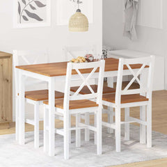 Dining Set Brown and White Pine wood Large Durable Dining Set