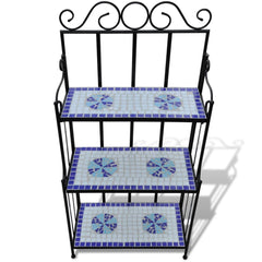 Plant Stand Blue and white mosaic Iron frame and ceramic tile