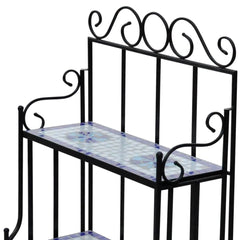 Plant Stand Blue and white mosaic Iron frame and ceramic tile