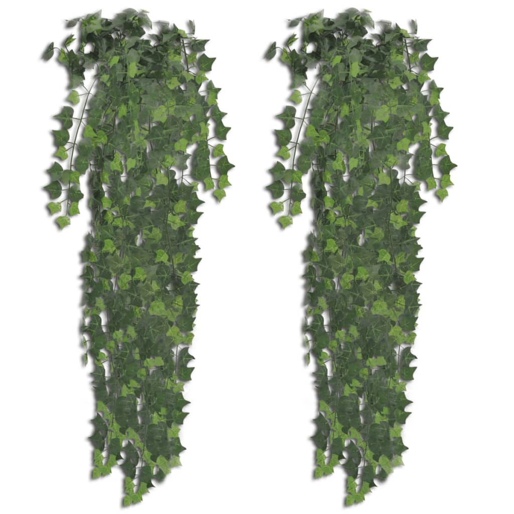 Two 35-inch green artificial ivy bushes, each with 339 leaves, shown side by side.
