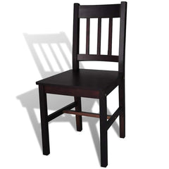 Dining Chair Set of 2 Dark Brown Pine wood Standard Ergonomic