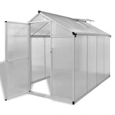 Reinforced aluminum greenhouse with base frame and double-walled polycarbonate panels, 49.5 sq ft.