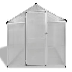 Bostome reinforced aluminum greenhouse with base frame, 49.5 sq ft, featuring clear panels and door.