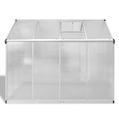 Reinforced aluminum greenhouse with base frame and double-walled polycarbonate panels, 49.5 sq ft.