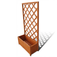 Solid wood trellis planter with lattice panel and integrated flower box.