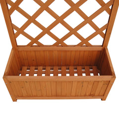 Wooden trellis planter with lattice top and open box base, in solid wood.