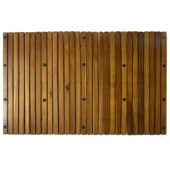 Three acacia wood bath mats with slatted planks and non-slip backing, each 31.5x19.7 inches.
