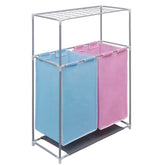 2-Section Laundry Sorter Hamper with a Top Shelf for Drying