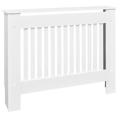 White MDF radiator cover cabinet, 44.1 inches wide, with slatted design.