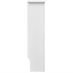 White MDF radiator cover cabinet with slatted design and top shelf, 44.1 inches wide.